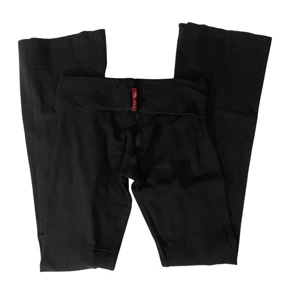 Styles for less Pants - Vintage Yoga Pants Black Size Small Fold Over Low Rise Flare Cotton Spandex